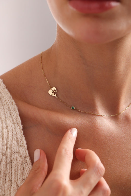 14K Solid Gold Engraved Paw Print Necklace, Pet Memorial Jewelry, Christmas Gift For Dog Mom