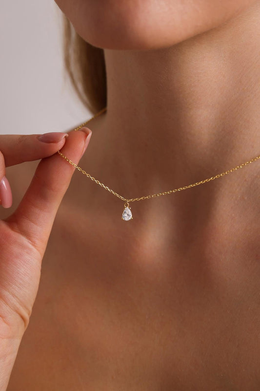 Teardrop Diamond Necklace ,Sterling Silver Diamond necklace, Minimalist Charm Necklace, Daily Wear Necklace for Women, Gift for Her