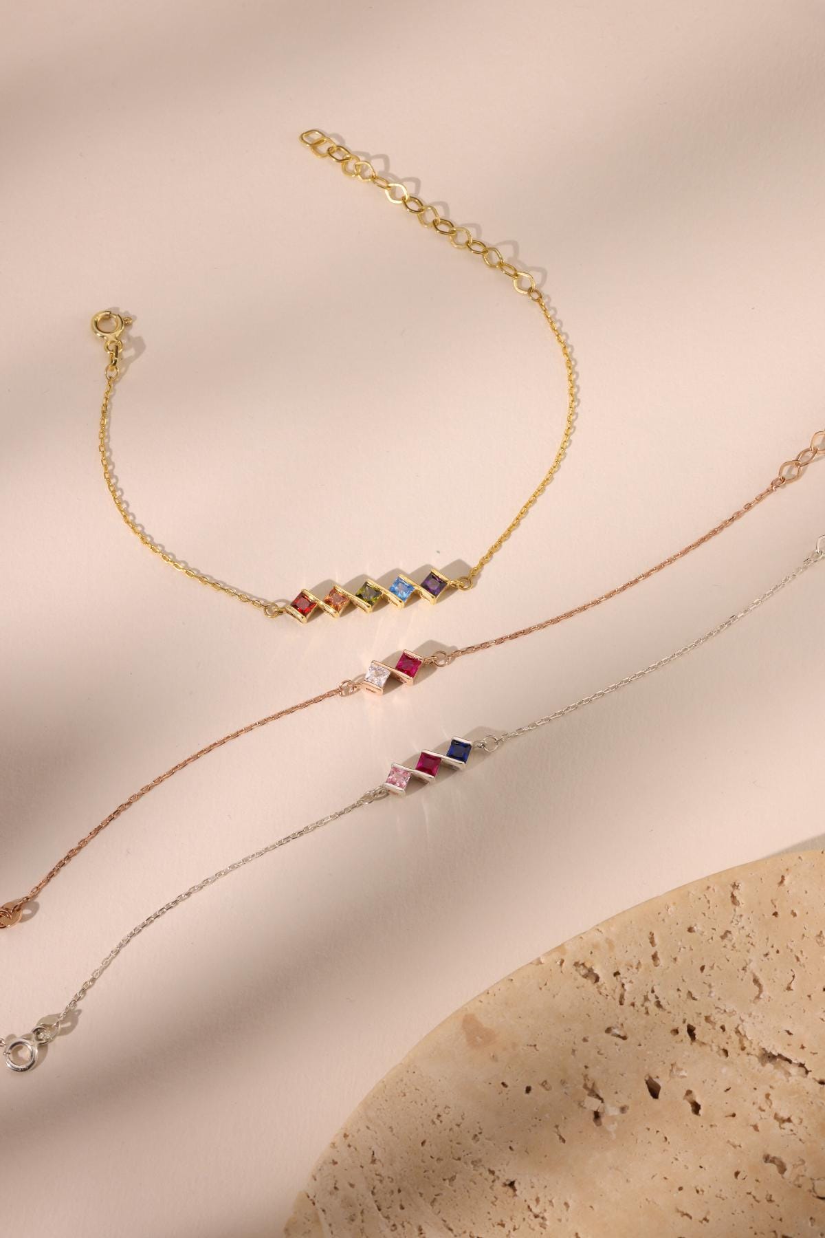 Gold Birthstone Bracelet, Baguette Birthstone Bracelet, Family Birthstone Necklace, Birthstone Bracelet for Women, Mothers Day Gift