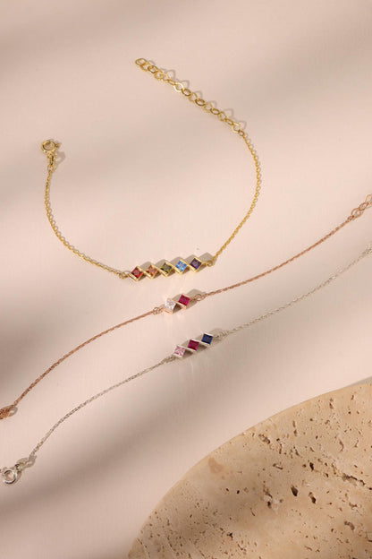 Gold Birthstone Bracelet, Baguette Birthstone Bracelet, Family Birthstone Necklace, Birthstone Bracelet for Women, Mothers Day Gift