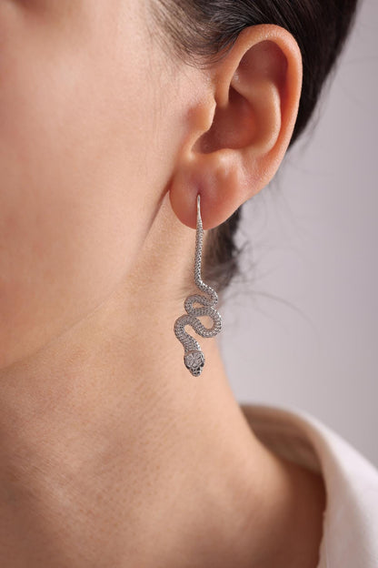 Sterling Silver Snake Earrings: Minimalist Serpent Dangle Jewelry