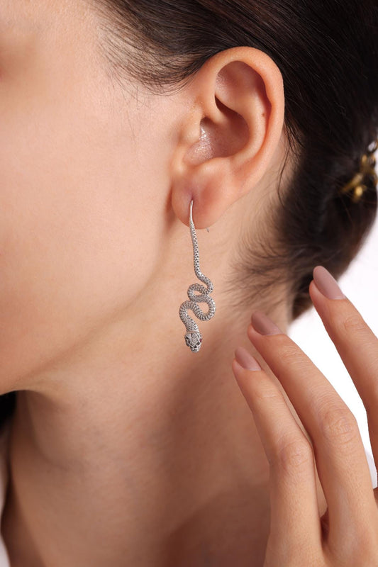 Sterling Silver Snake Earrings: Minimalist Serpent Dangle Jewelry