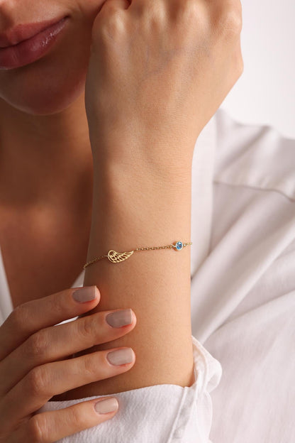 Angel wing Bracelet, Custom Birthstone Gift for Her, Guardian Angel, Dainty Sentimental Memorial Jewelry, Loss of Loved One