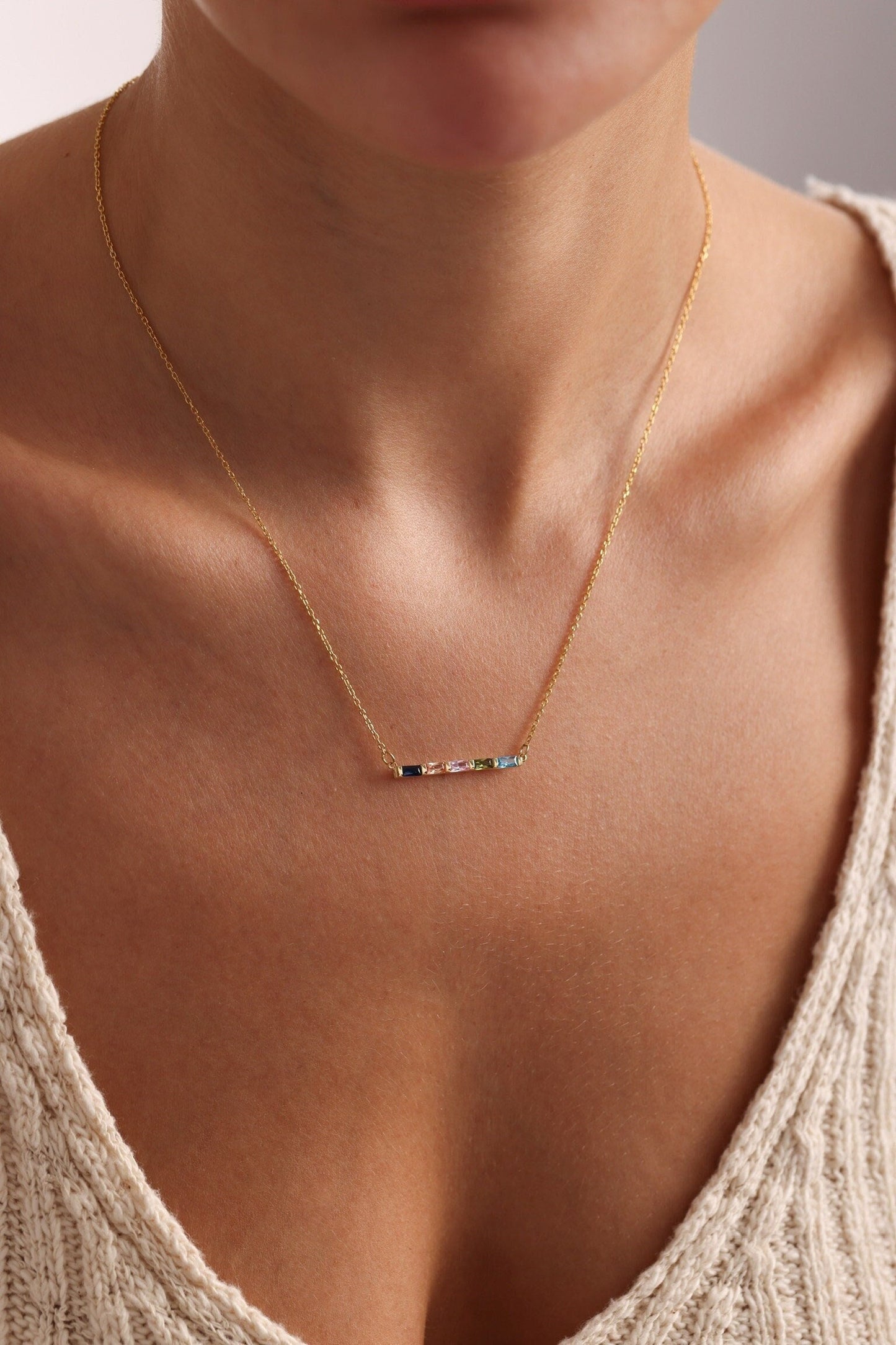 14K Gold Family Birthstone Necklace, Mothers Necklace, Mom Jewelry, Family Necklace, Birth Stone Necklace, Birthday Gift, Christmas Gift