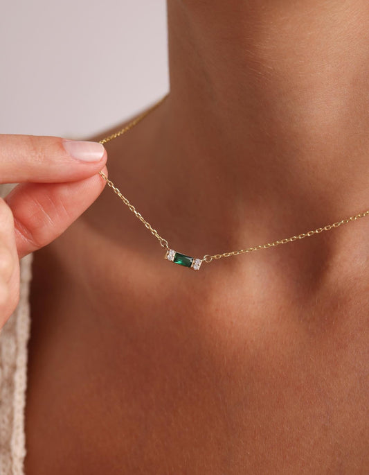 Custom Baguette Birthstone Necklace: Personalized Jewelry, Emerald Cut Necklace, Minimalist Necklace, Dainty Necklace, Anniversary Gift