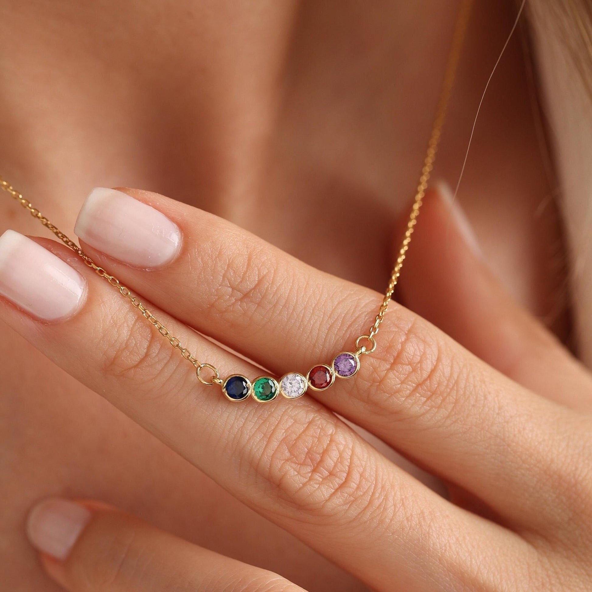 Dainty 14K Gold Family Birthstone Necklace – Custom Personalized Jewelry
