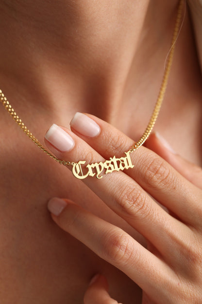 14K Gold Gothic Name Necklace - 925 Silver Personalized Old English Style, Necklace For Women , Christmas Gift