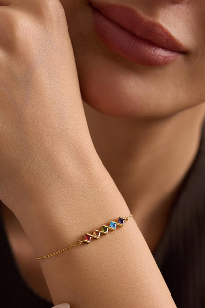 Gold Birthstone Bracelet, Baguette Birthstone Bracelet, Family Birthstone Necklace, Birthstone Bracelet for Women, Mothers Day Gift