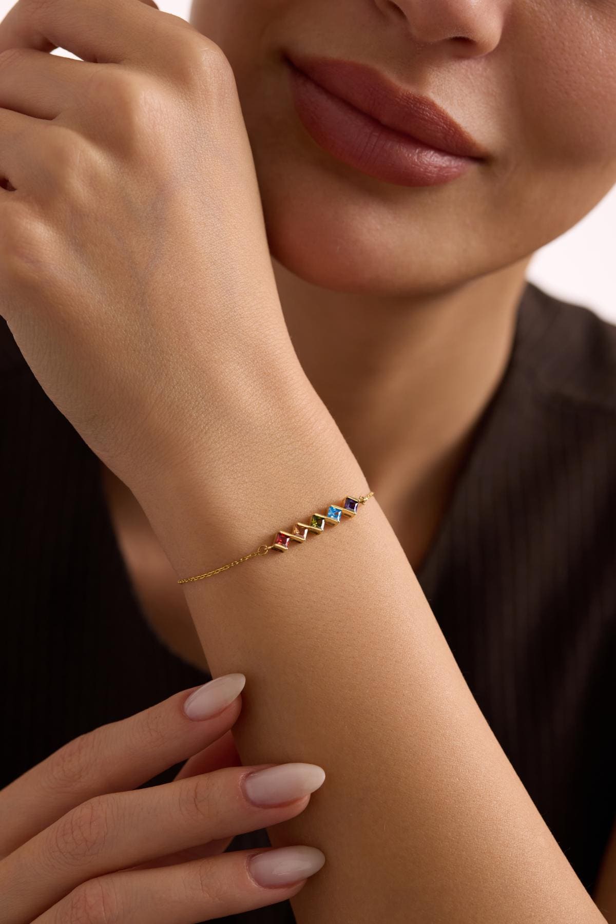 Gold Birthstone Bracelet, Baguette Birthstone Bracelet, Family Birthstone Necklace, Birthstone Bracelet for Women, Mothers Day Gift