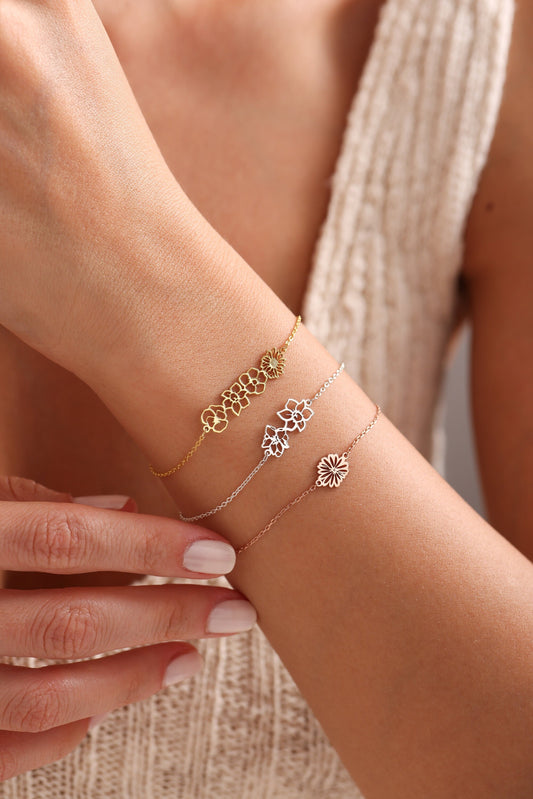 14k Solid Gold Birth Flower Bracelet: Personalized Bracelet For Mom