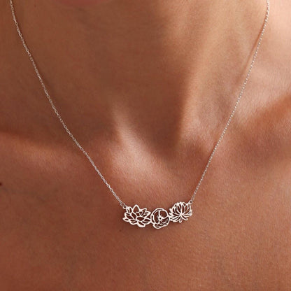 Sterling Silver Birth Flower Necklace: Personalized Family Necklace For Mom