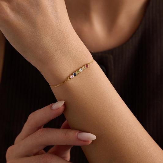 Custom Birthstone Bracelet, 14k Gold, Sterling Silver, Family Jewelry