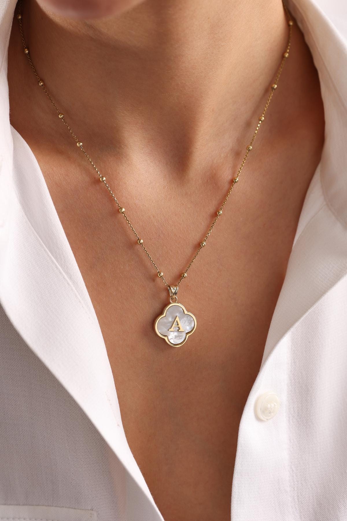 Pearl Letter Necklace, Mother Of Pearl Necklace, Custom Necklace, Minimalist Necklace, Silver Initial Necklace,Gold Pearl Necklace Gift for