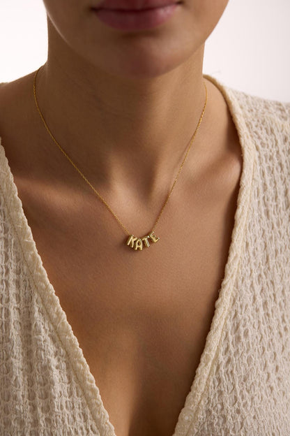 14K Gold 3D Bubble Letter Name Necklace: Personalized Initial Jewelry For Her