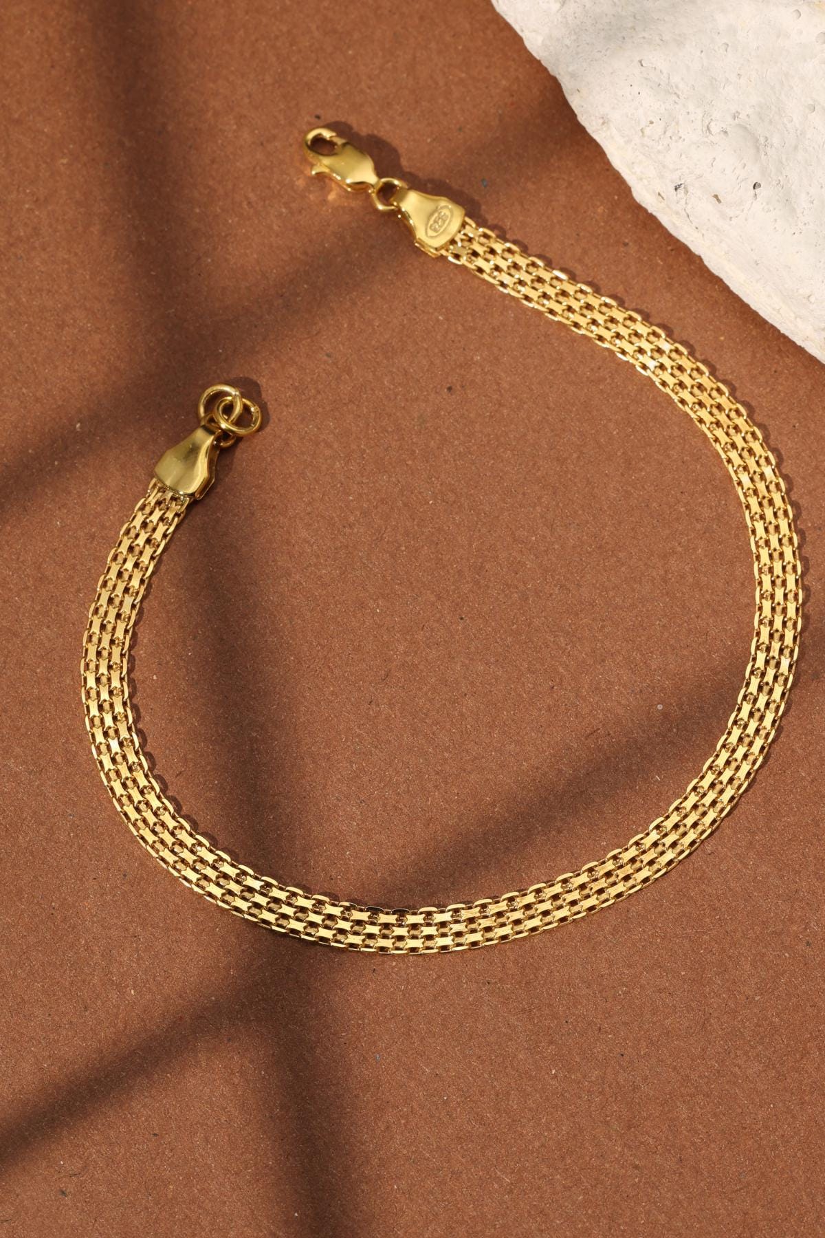 14K Gold Bismark Bracelet • Real Gold Mesh Chain • Dainty Gold Bracelet • Elegant Bismark Bracelet for Women