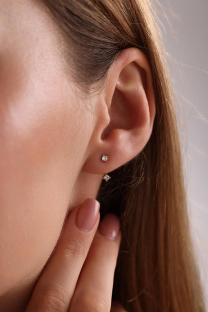 Sterling Silver Front Back Earrings: Dainty Minimalist Studs
