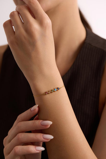 Gold Birthstone Bracelet, Baguette Birthstone Bracelet, Family Birthstone Necklace, Birthstone Bracelet for Women, Mothers Day Gift