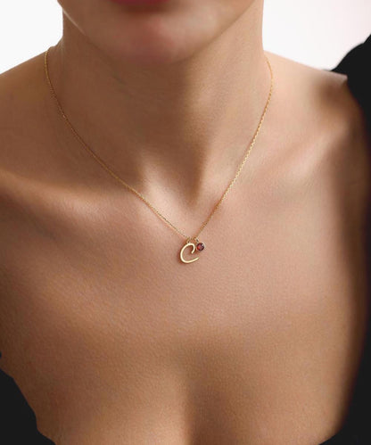 925 Sterling Silver Initial Necklace with Birthstone : Personalized Letter Jewelry , Christmas Gift for Her