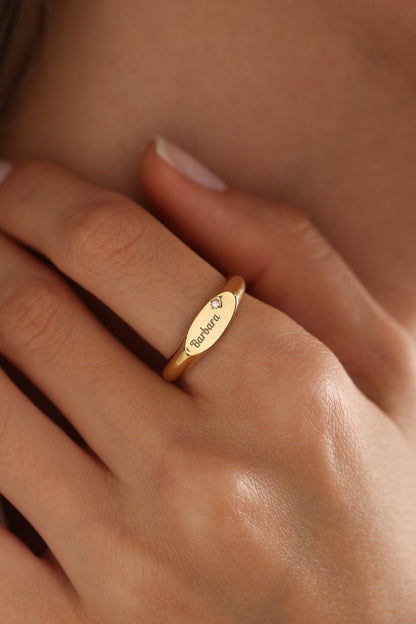 Personalized Name Ring: 14K Gold, Custom Engraved, Birthstone ring