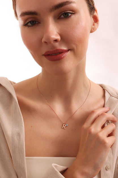 14K Gold Initial Necklace with Birthstone, Custom Initial Necklace, Personalized Necklace, Birthstone Necklace, Birthday Gift for Her