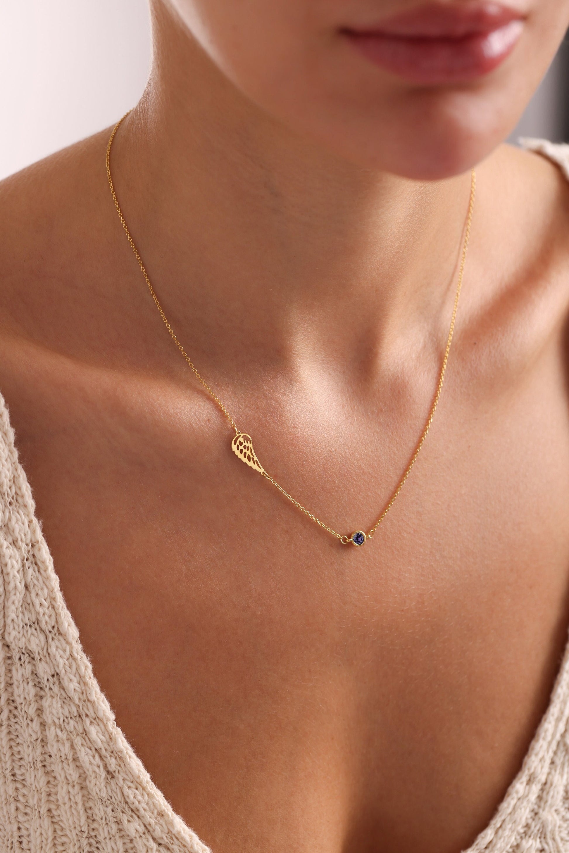 Memorial Necklace - Birthstone Angel Wing Necklace - Birthstone Sympathy Necklace - Guardian Angel - Miscarriage Jewelry - Baby Loss Jewelry