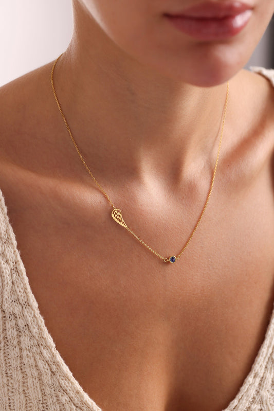 Memorial Necklace - Birthstone Angel Wing Necklace - Birthstone Sympathy Necklace - Guardian Angel - Miscarriage Jewelry - Baby Loss Jewelry
