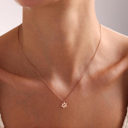 Engraved Paw Print Necklace, Personalized Tiny Dog Paw Necklace, 14K Gold Paw Necklace, Pet Jewelry