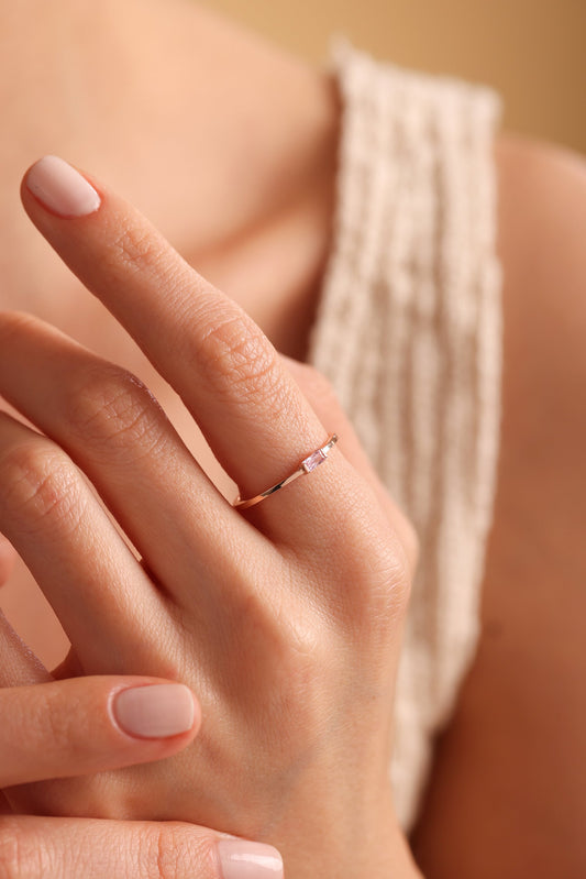 Baguette Sterling Silver Birthstone Ring - Personalized Gemstone Ring , stackable rings gold
