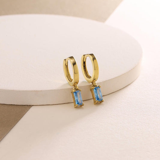 Baguette Birthstone Dangle Earrings, Personalized Jewelry, Minimalist Dainty Earrings, Mothers Day Gifts, Gift for Her, Christmas Gift