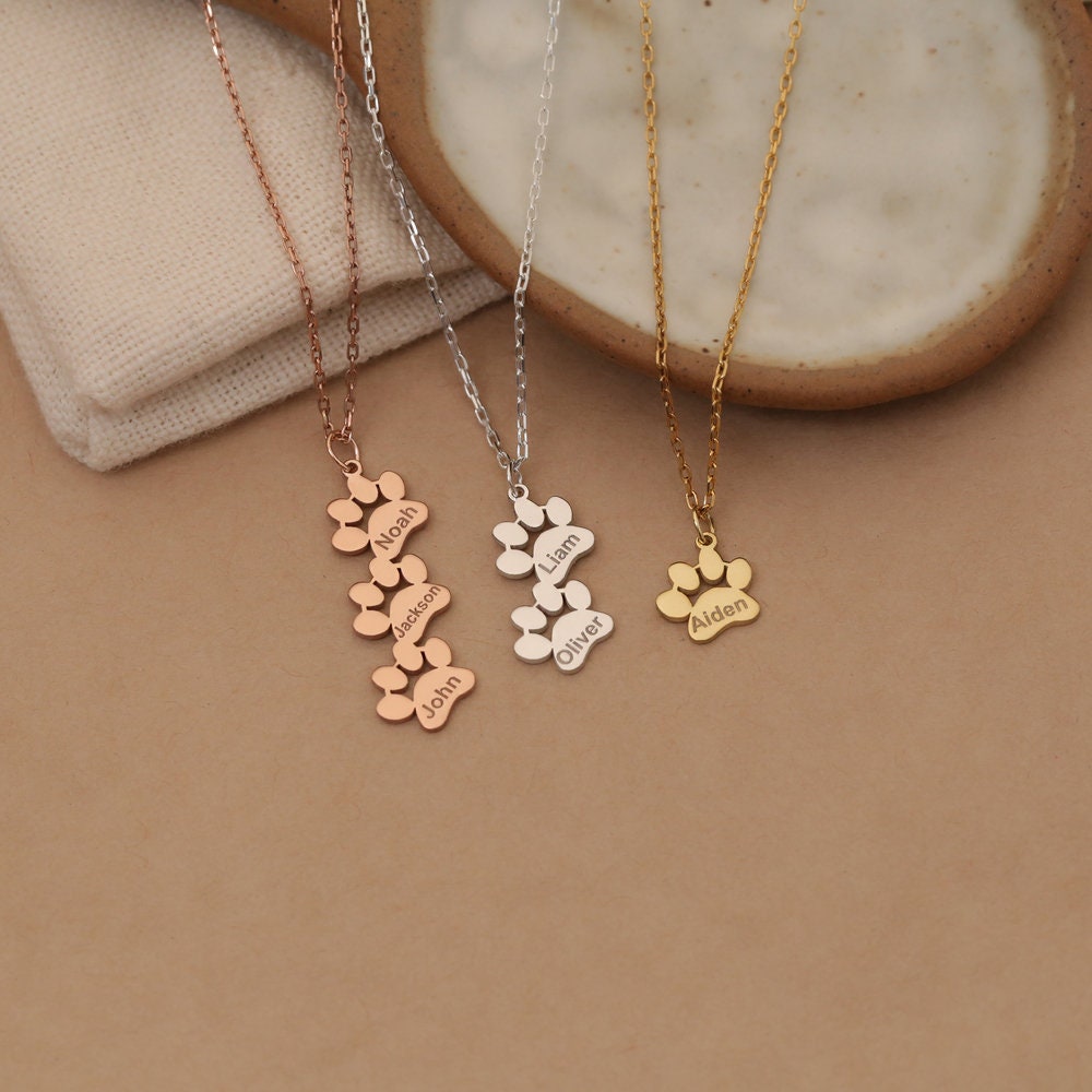 Gold Paw Print Necklace,Personalized Dog Paw Necklace, Dog Mom Necklace,Pet Necklace,Personalized Gifts,Pet Memorial Necklace, Gift For Her