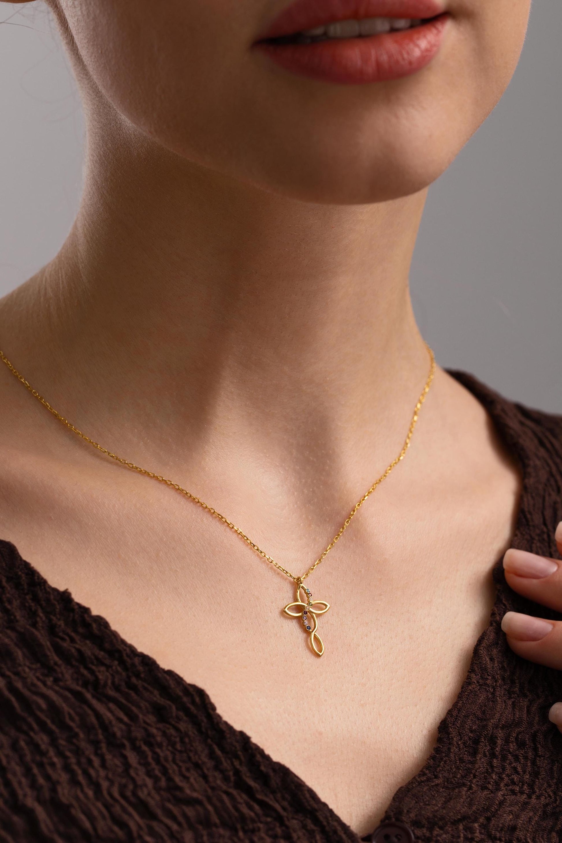 Gold Cross Necklace with Birthstone, Birthstone necklace For Mom, Confirmation Gift , Baptism Gift, Mothers Days Gift, Birthday Gift