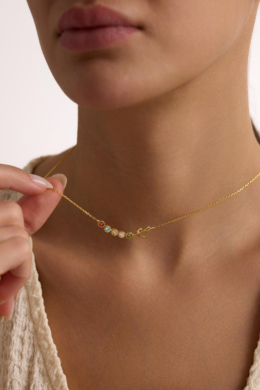 Family Birthstone Necklace, Sterling Silver Personalized Gift