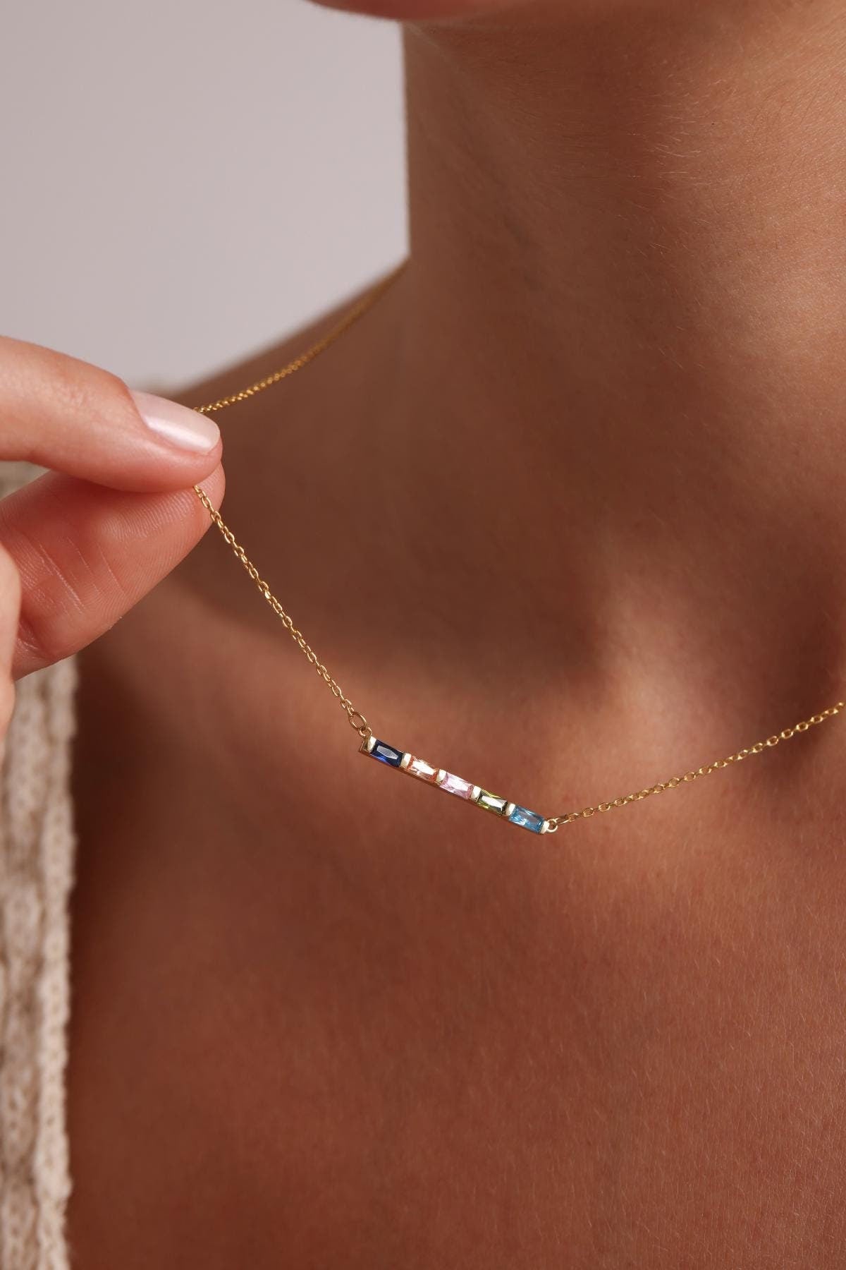14K Gold Family Birthstone Necklace, Mothers Necklace, Mom Jewelry, Family Necklace, Birth Stone Necklace, Birthday Gift, Christmas Gift