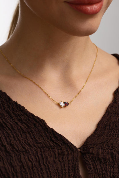 Toi et Moi Gemstone Necklace, Emerald & Pear Cut Birthstone Necklace, Personalized Gifts For Mothers, birthstone jewelry gift,Christmas Gift