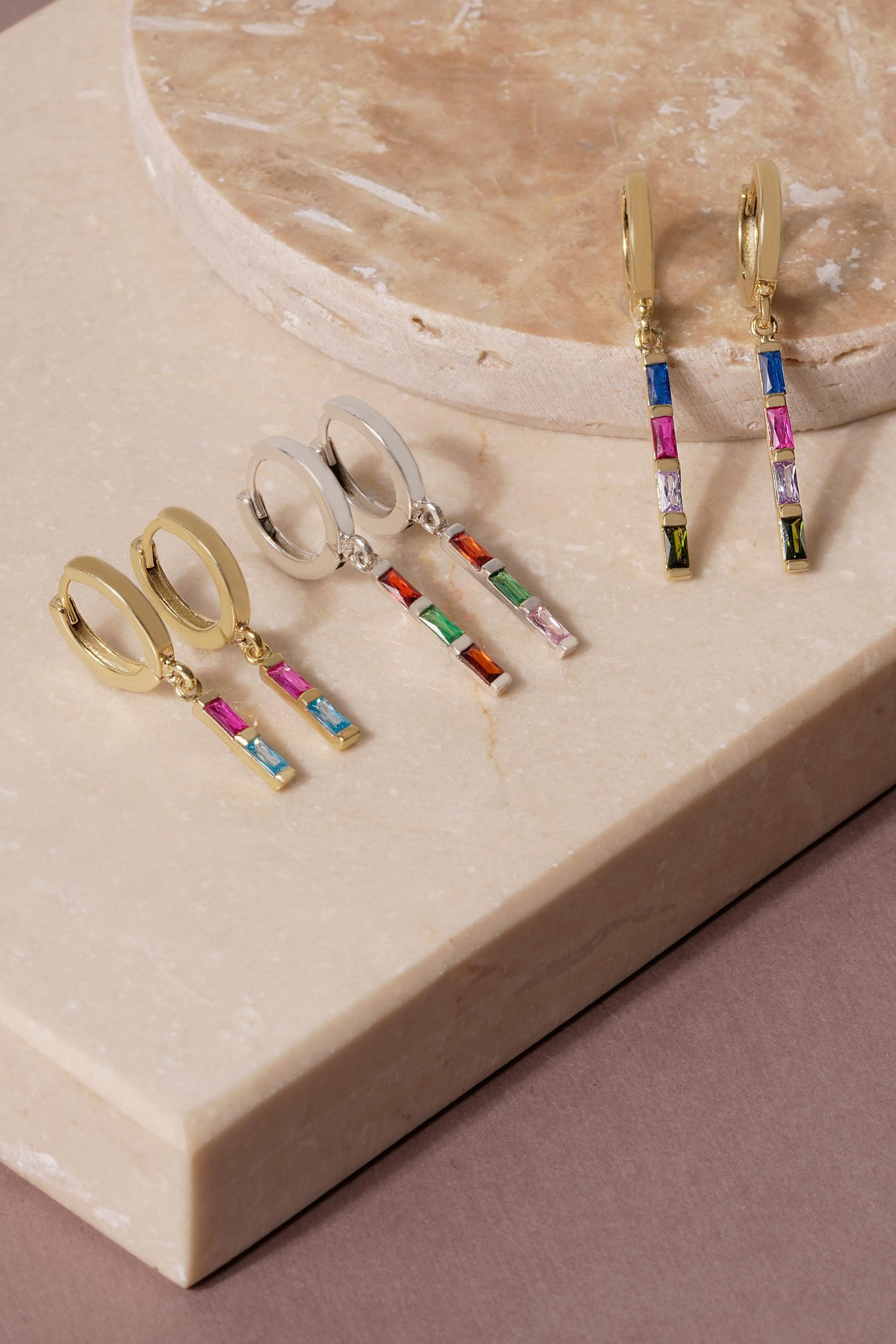 Baguette Birthstone Dangle Earrings, Birthstone Earrings , Personalized Jewelry, Minimalist Dainty Earrings, Gift for Her, Christmas Gift
