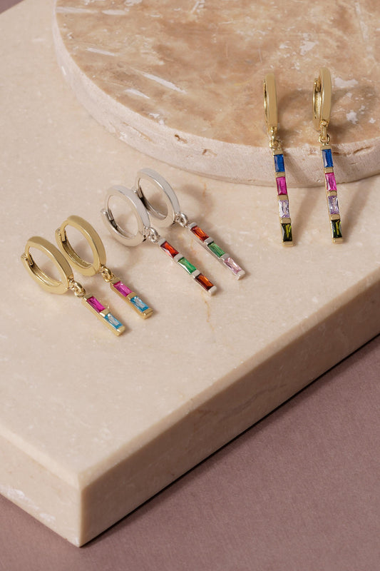 Baguette Birthstone Dangle Earrings, Birthstone Earrings , Personalized Jewelry, Minimalist Dainty Earrings, Gift for Her, Christmas Gift