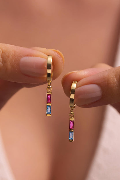 Baguette Birthstone Dangle Earrings, Birthstone Earrings , Personalized Jewelry, Minimalist Dainty Earrings, Gift for Her, Christmas Gift