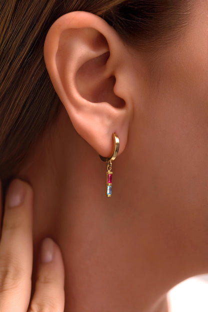 Baguette Birthstone Dangle Earrings, Birthstone Earrings , Personalized Jewelry, Minimalist Dainty Earrings, Gift for Her, Christmas Gift