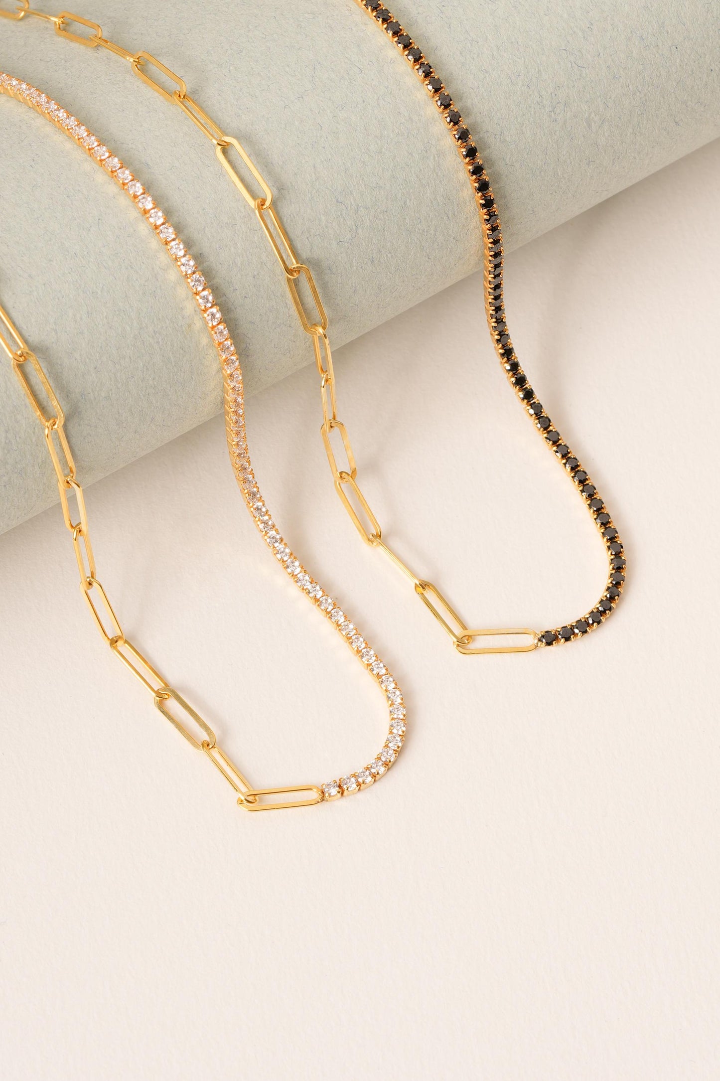 Half Tennis Half Paperclip Necklace, 925 Silver Tennis Choker Necklace, , Minimalist Wedding Necklace, Bridesmaid Gift, Wedding Jewelry Gift