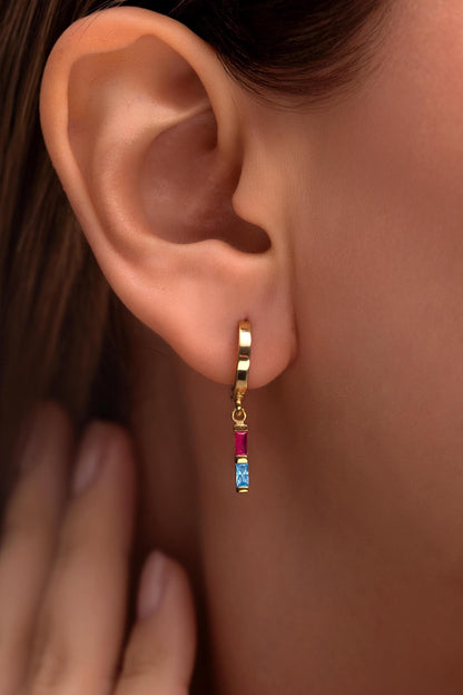 Baguette Birthstone Dangle Earrings, Birthstone Earrings , Personalized Jewelry, Minimalist Dainty Earrings, Gift for Her, Christmas Gift