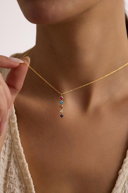 14K Gold Family Birthstone Necklace, 925 Sterling Silver Necklace, Christmas Gift For Mom