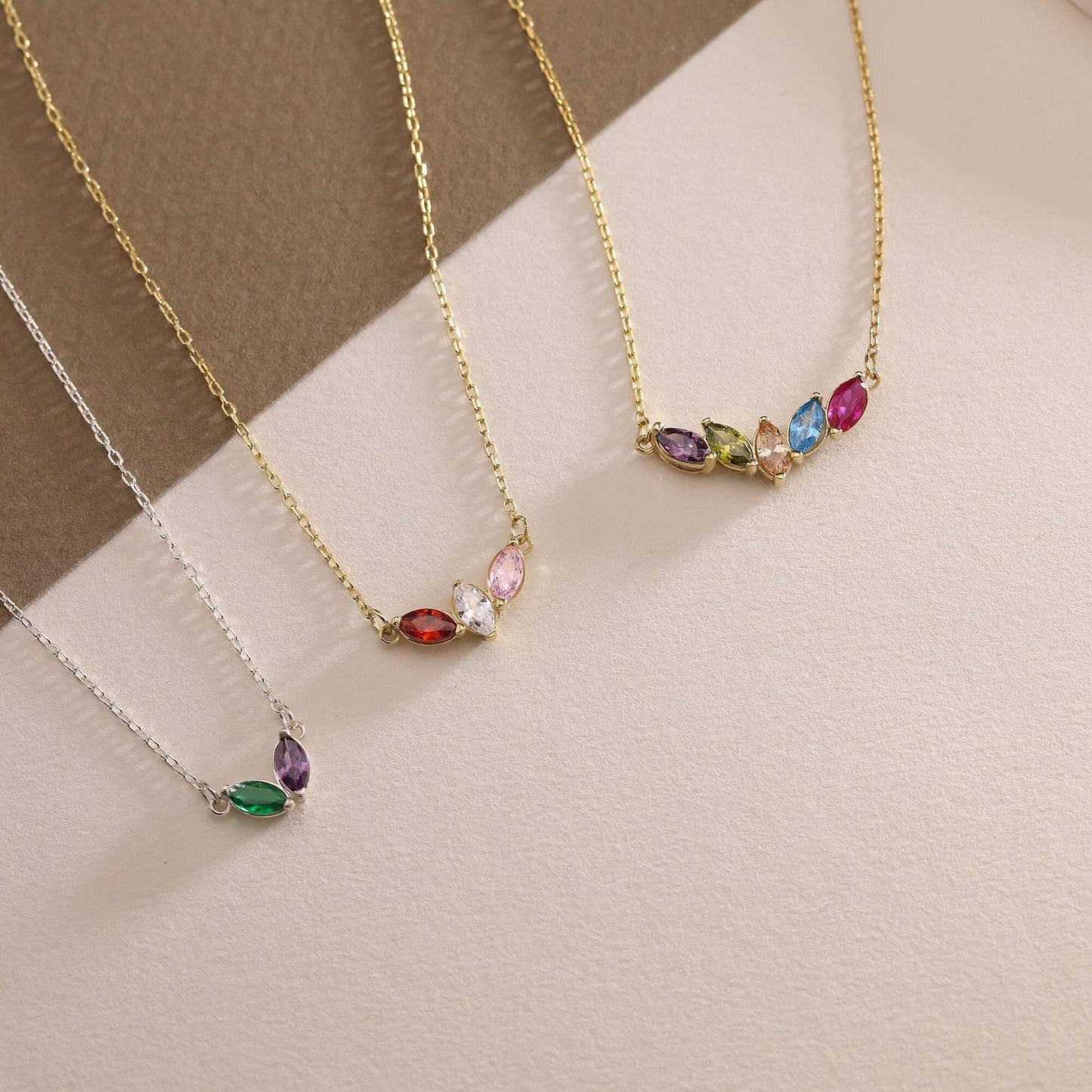 Custom Birthstone Necklace, 14K Gold Marquise Birthstone Necklace, Christmas Gift for Mom, Mothers Day Gift, Birthstone Jewelry