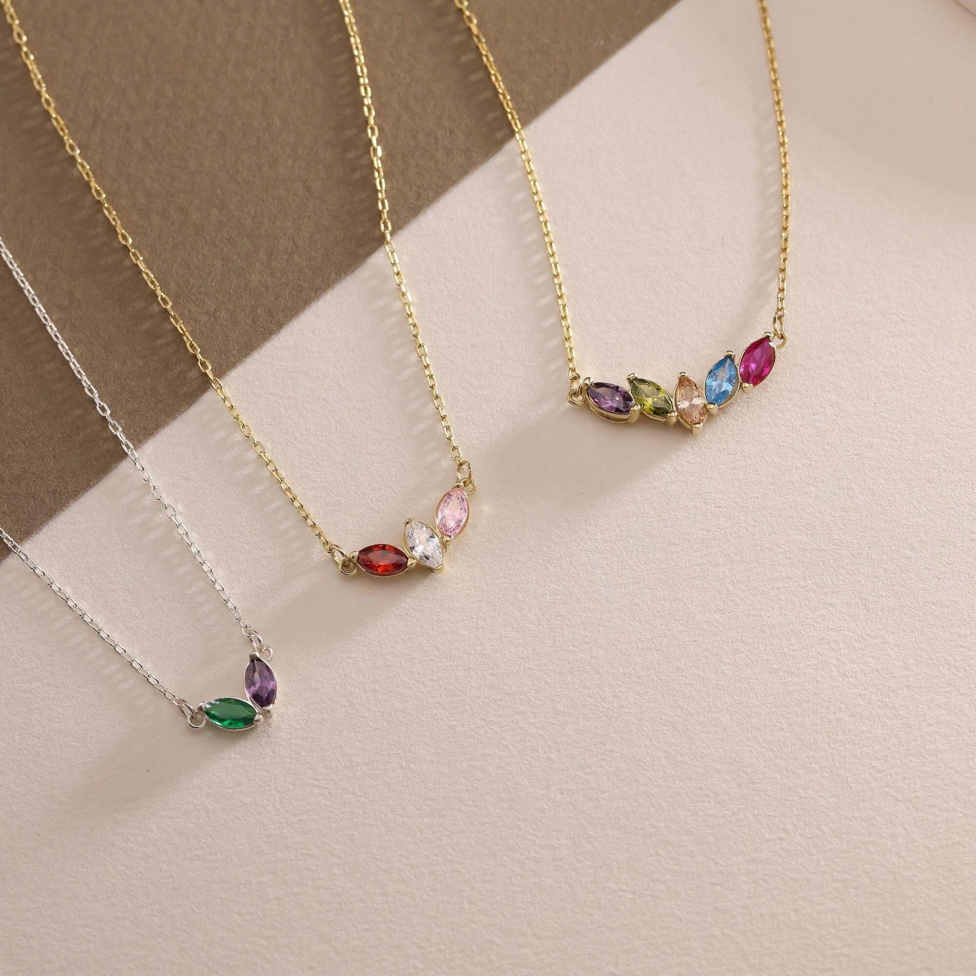 Custom Birthstone Necklace, 14K Gold Marquise Birthstone Necklace, Christmas Gift for Mom, Mothers Day Gift, Birthstone Jewelry