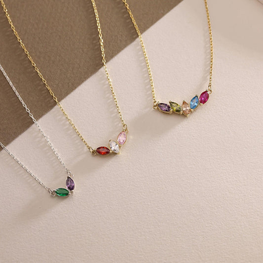 Custom Birthstone Necklace, 14K Gold Marquise Birthstone Necklace, Christmas Gift for Mom, Mothers Day Gift, Birthstone Jewelry