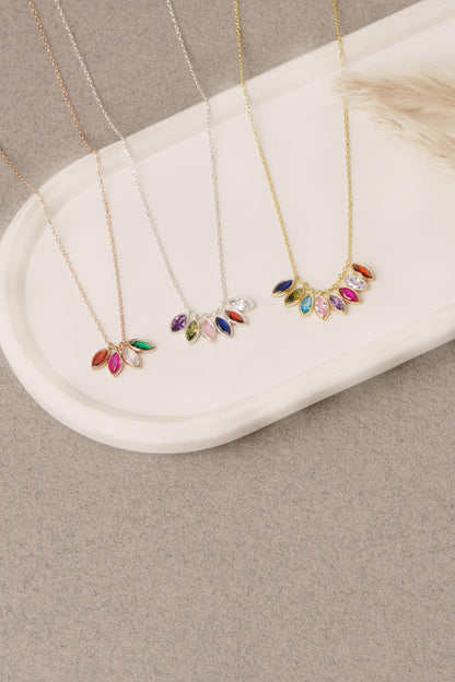 Custom Leaf Birthstone Necklace, Mothers Birthstone Necklace, Personalized Gift, Mother's Birthstone Jewelry, Birthstone Gift,Christmas Gift