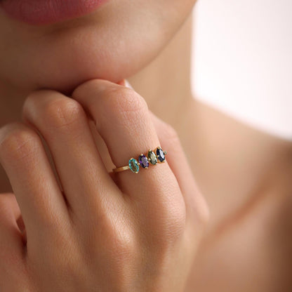 Marquise Birthstone Ring: Personalized Sterling Silver Mothers Ring