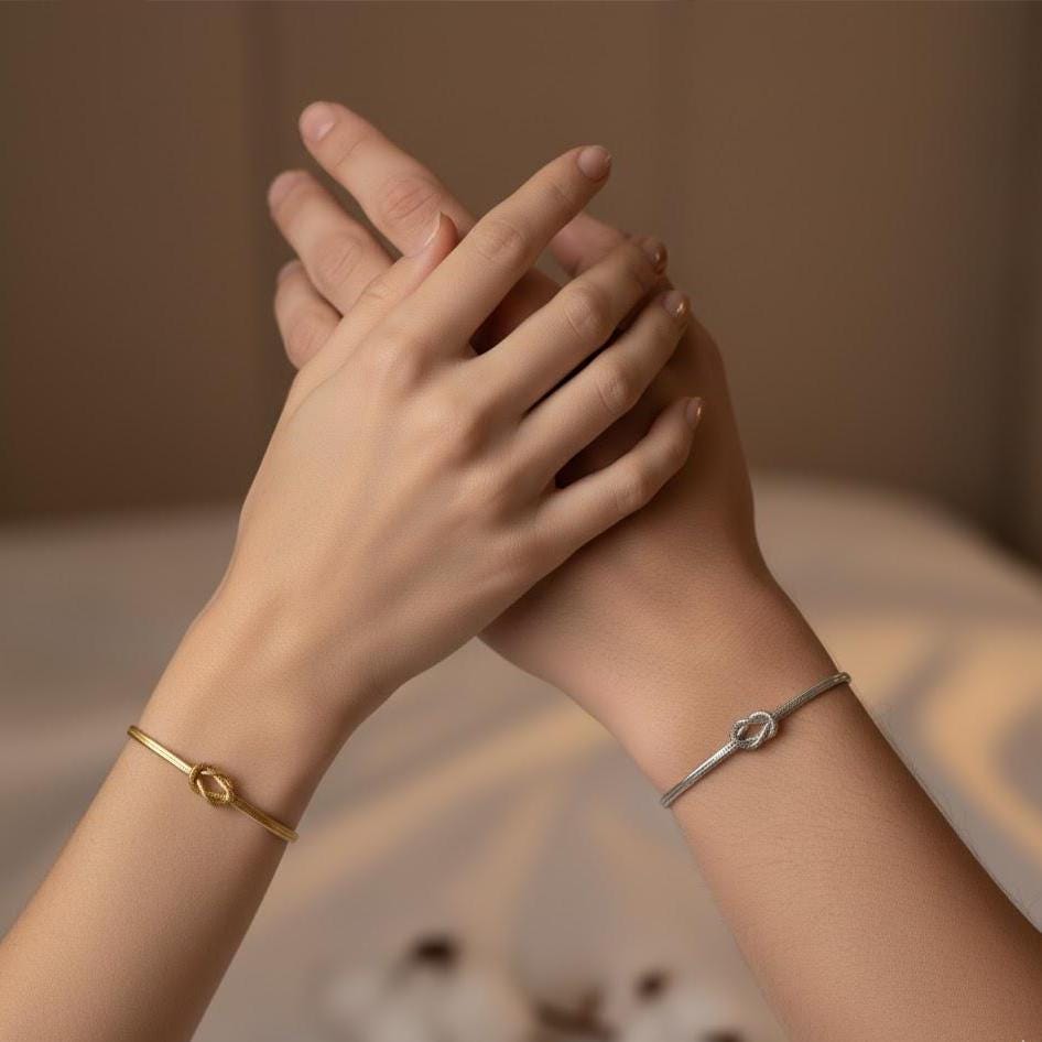 Sterling Silver Love Knot Bracelet Set, Matching Couple Jewelry