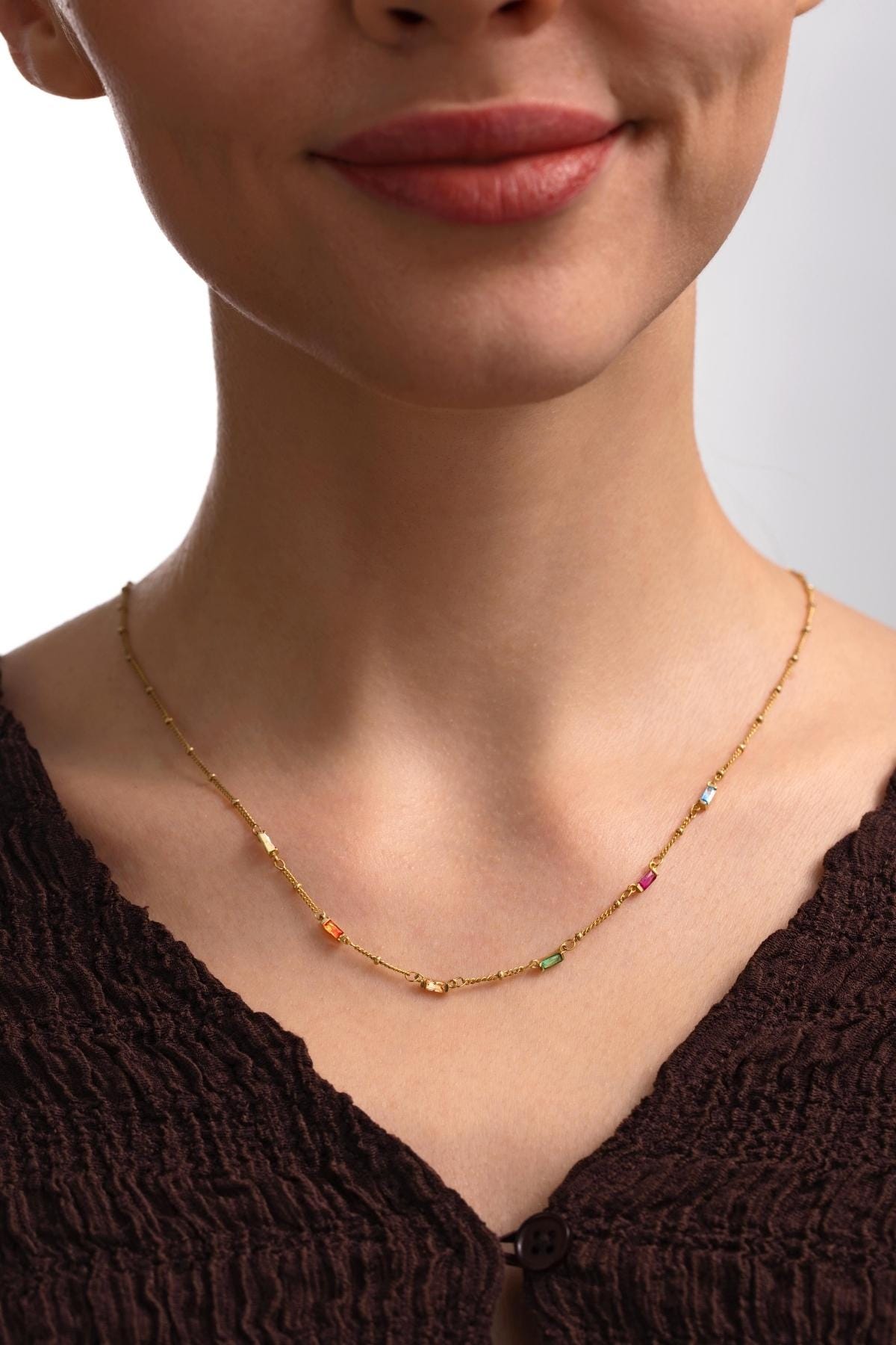 Baguette Family Birthstone Necklace — Personalized Family Birthstone Jewelry — Mother’s Day Gift, Birthday gift for her