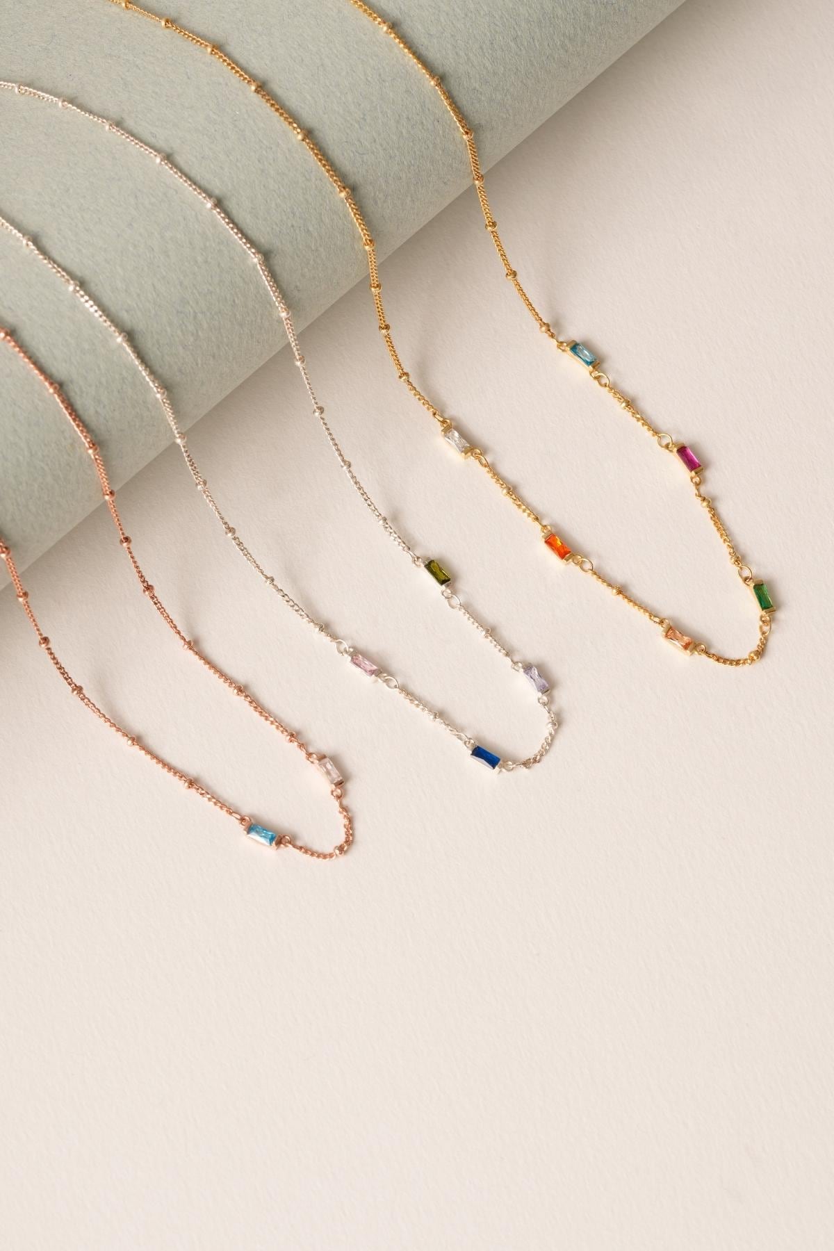 Baguette Family Birthstone Necklace — Personalized Family Birthstone Jewelry — Mother’s Day Gift, Birthday gift for her