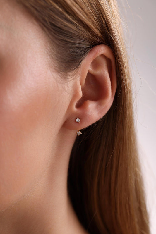 18k Gold Plated sterling silver Front Back Earrings, Ear Jacket, Dainty Studs, CZ Diamond Studs, Dainty CZ Studs Earrings, Christmas Gift